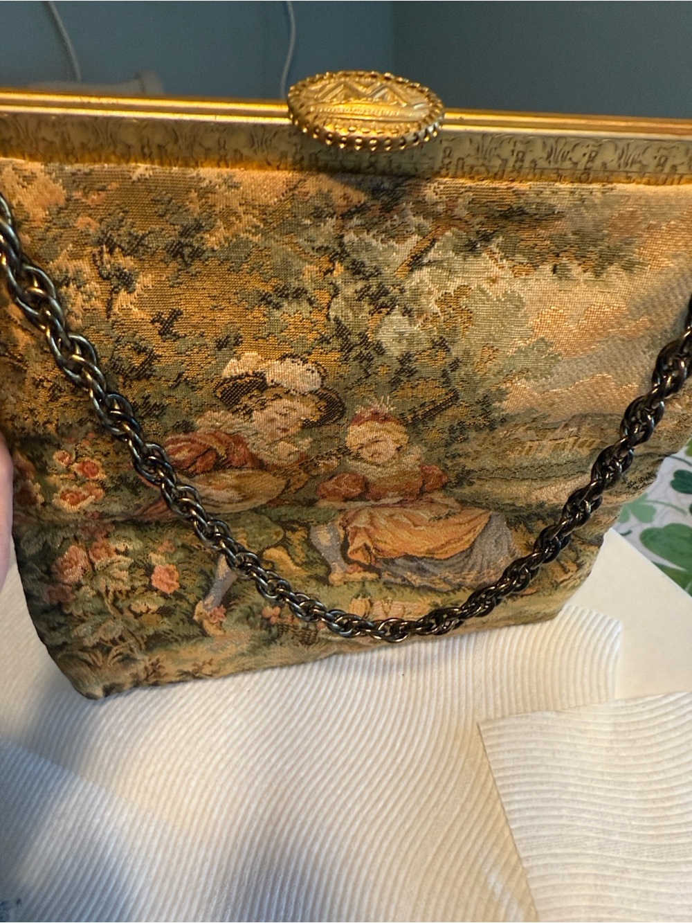Vintage Tapestry Shoulder Bag in Multicolor with Chain Handle